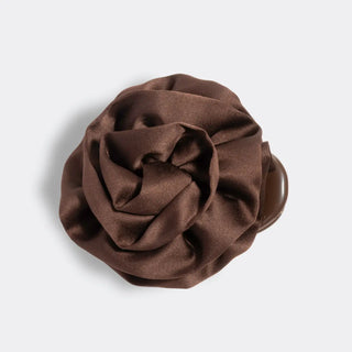 Kitsch Satin Rosette Medium Flat Cloud Clip Chocolate