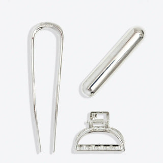 Kitsch Mini Metal French Hair Pin & Clips 3pc Set - Silver