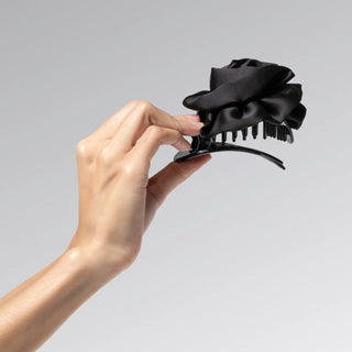 Kitsch Satin Rosette Medium Flat Cloud Clip Black