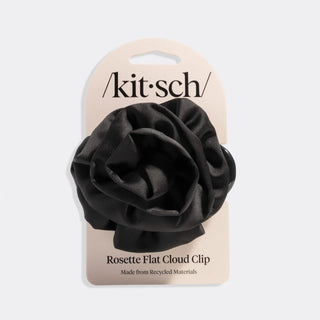 Kitsch Satin Rosette Medium Flat Cloud Clip Black
