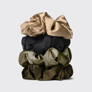 Kitsch Pillow Scrunchies in Satin 4pc - Black
