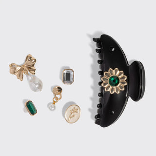 Kitsch pop Curved Claw Clip 7pc Set Vintage - Black