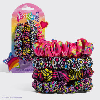 Kitsch Lisa Frank x Kitsch Ruched Satin Scrunchies in Rainbow Leopard