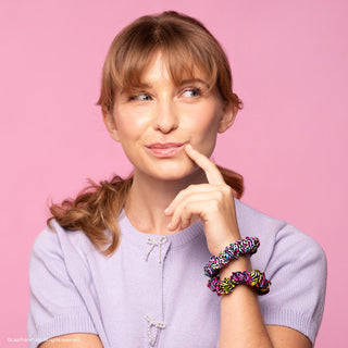 Kitsch Lisa Frank x Kitsch Ruched Satin Scrunchies in Rainbow Leopard