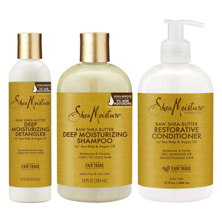 Shea Moisture Raw Shea Butter Hair Care Kit Shampoo 384ml Conditioner 384ml Detangler 237ml