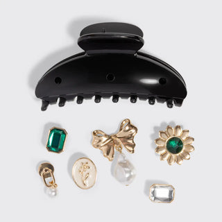 Kitsch pop Curved Claw Clip 7pc Set Vintage - Black