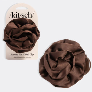 Kitsch Satin Rosette Medium Flat Cloud Clip Chocolate