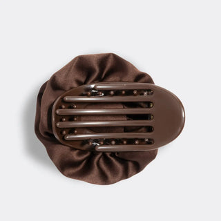 Kitsch Satin Rosette Medium Flat Cloud Clip Chocolate