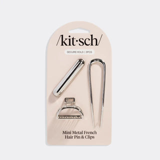 Kitsch Mini Metal French Hair Pin & Clips 3pc Set - Silver