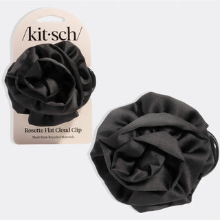 Kitsch Satin Rosette Medium Flat Cloud Clip Black