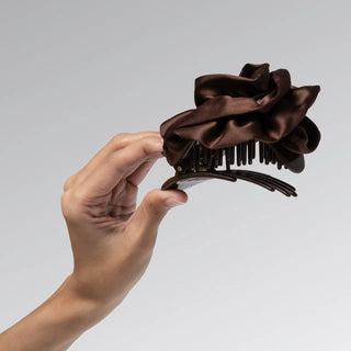 Kitsch Satin Rosette Medium Flat Cloud Clip Chocolate