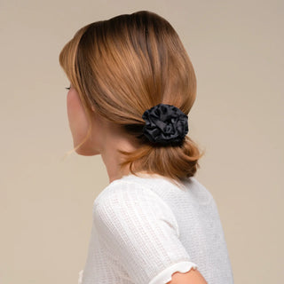 Kitsch Rosette Ruched Satin Scrunchies 3pc Set Black